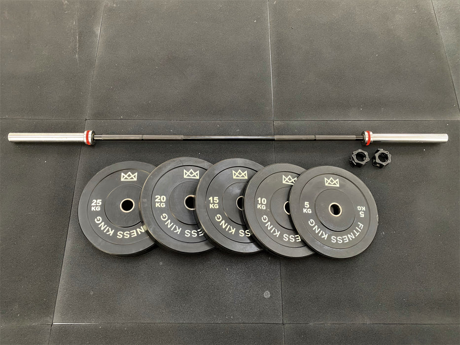 100kg Bumper Plate & Black Premium Barbell Starter Pack - IN STOCK