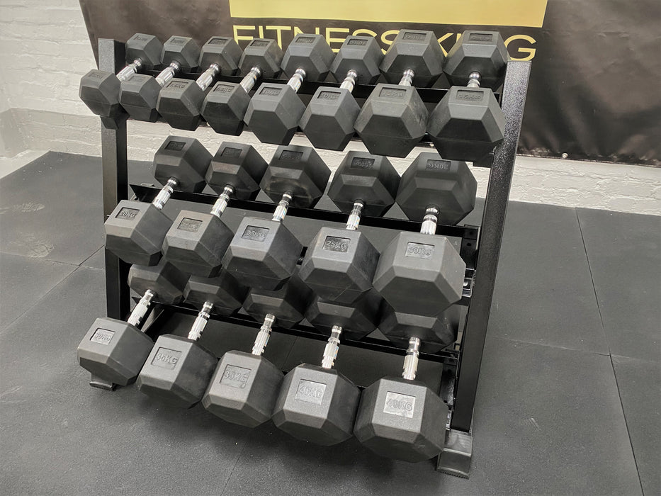 Hex Dumbbells 400kg Set with Rack (5-40kg) including half sizes - IN STOCK